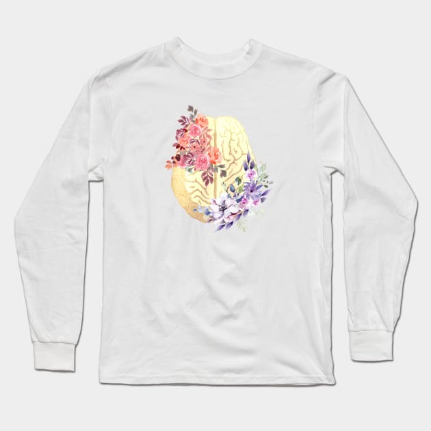 Floral Brain Anatomy Long Sleeve T-Shirt by Bluepress